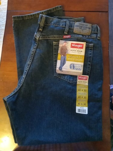 Wrangler Mens 40x30 Five Star Relaxed Fit U-Shape Black Denim Jeans NWT! #CB29-7