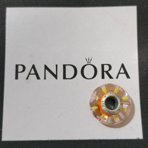Pandora Argento Sterling Fiore Tropicale Arancione Vetro di Murano Perla - 791624 - Foto 2 di 4