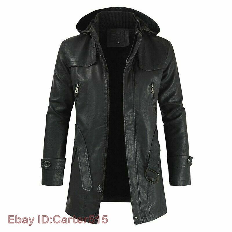 ジャケット・アウター maxi long real leather coat Men Long Middle-Aged Knee Leather Wind Coat Male Fleece