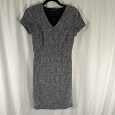 Banana Republic Dress Women's 0 White Side Zip Vneck Short Sleeve Knee Length