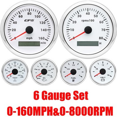 6 Gauge Set 85mm GPS Speedometer 160MPH&Tacho 8000RPM&52mm Fuel/Oil/Temp/Volt 
