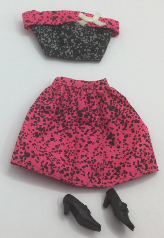 Vintage Barbie Outfit Fashion Favorites 2-Piece Spotted Clothes Top Skirt Shoes