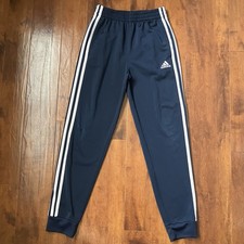 Adidas Boys Athletic Pants M 10/12 Blue White Stripes Running Flaw Tiny Hole