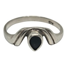 925 Sterling Silver Small Black Onyx Artist Ring Sz 7.5