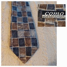 Como Men's Tie Rectangular Pattern Blue Tan Gray