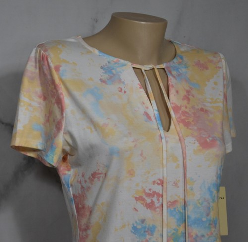 BEBOP NEW NWT White Multicolor Spattered Short Sleeve Dress Medium Ties at Neck - Picture 3 of 8