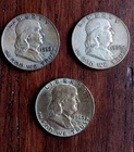 ben franklin half dollar (3), 1958D,60D,63D, 90% silver 1.3oz. My 60's collect