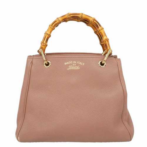 Gucci Bamboo Handbag Leather Pink Champagne Gold 336032