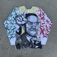 Vintage 90s Malcolm X AOP All Over Print Sweatshirt Large Men Made In USA