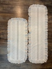 Set of 2 Vtg White Eyelet Dresser Scarves Emb...