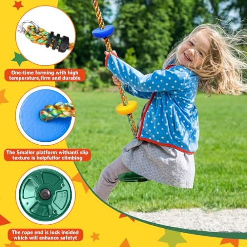 Tree Swing Climbing Rainbow Rope, Heavy Duty Swing Disc Seat Green Swing - Picture 5 of 7