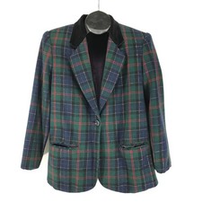 Vintage Prophecy Petite by Sag Harbor Wool Blend Blazer Women's 10P Tartan Plaid