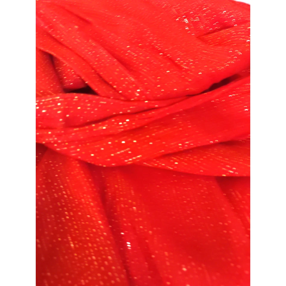 Red Scarf Gold Metallic Thread Rectangle Scarf 68 X 18 Christmas Evening Wear - Image 4 of 4
