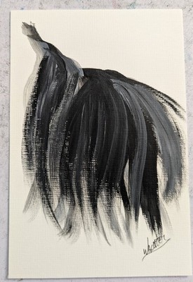WACHTEL Original Horse Mane Painting Acrylic on Paper Black White Minimalist 4x6