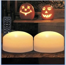 2-Pack Large Halloween Pumpkin Lights with Remote and Timer - White