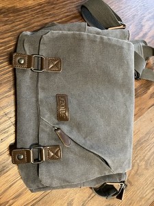 Gray Distressed Leather Trim S Zone Messenger Bag Canvas