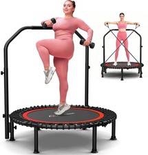 48" Folding QuickExercise Trampoline with Adjustable Handle Round Jump Rebounder
