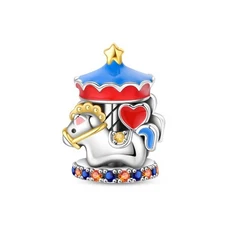 KUNSIR 925 Sterling Silver Charm Carousel Horse Bead For Bracelets Jewelry Gifts
