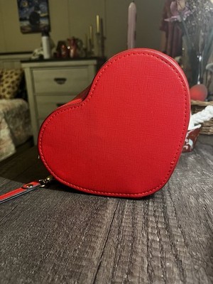 Herbalife Nutrition Red Heart-Shaped Zip Wristlet w/ Wrist Strap Lined Gold