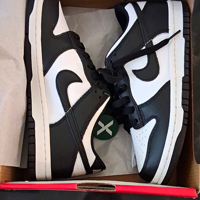 Nike Dunk Low Boys Low Top Leather Sneakers Black/White US 4.5Y CW1590-100
