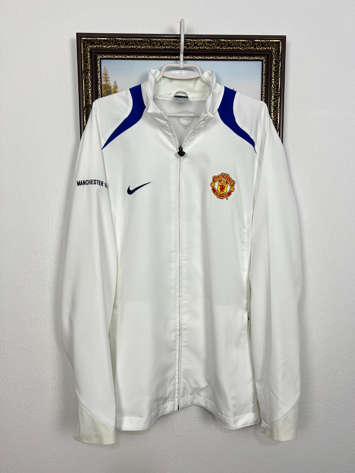 Vintage Nike Manchester United Football Jacket Soccer Track Top White Mens 2XL