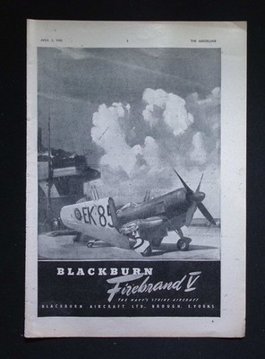 Original 1948 Reklame Blackburn Firebrand V Naval Strike Aircraft