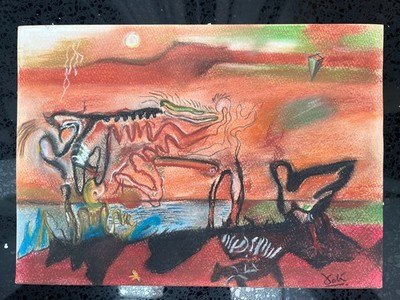 Salvador Dali Zeichnung auf Papier (Handmade) signiert und gestempelt Mischte...