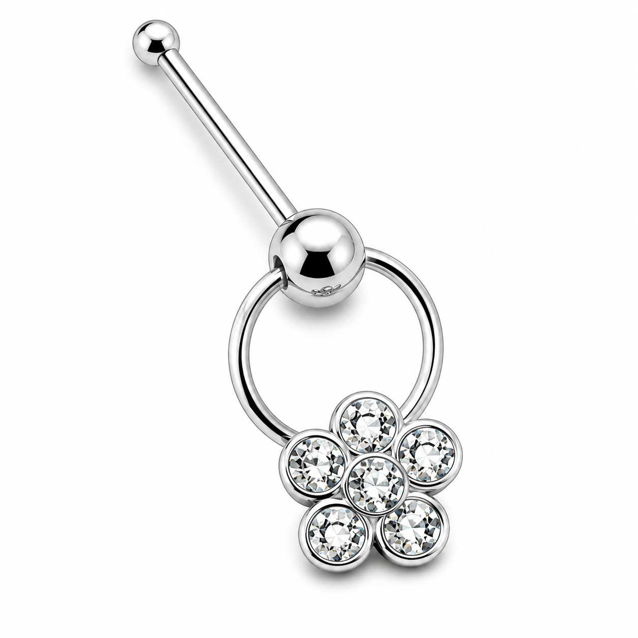 Flor Nariz Stud 925 Plata Esterlina Circonita cúbica 5 Piedra 22G Bola...