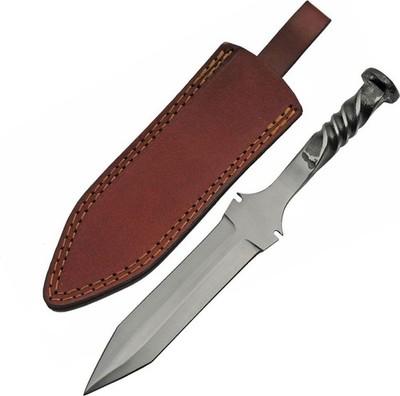 Dagger | Carbon Steel Boot Knife Double-Edge Blade Full Tang + Leather Sheath 