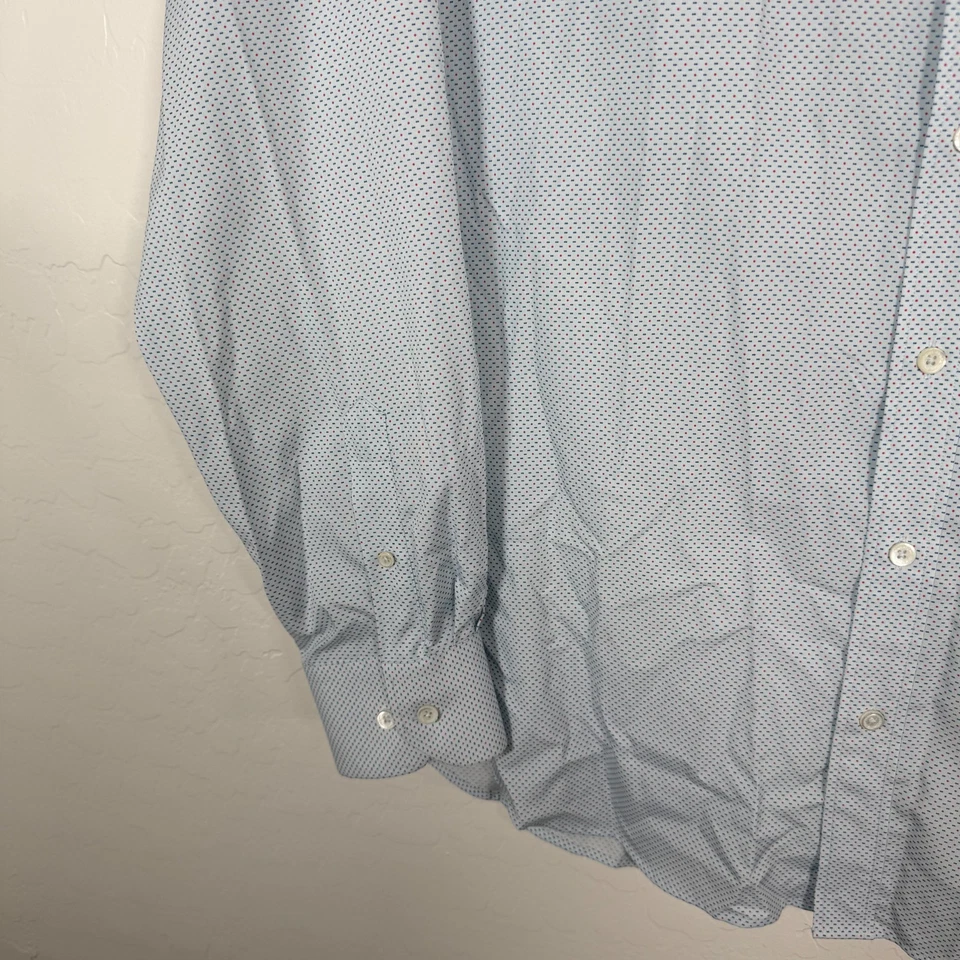 Bugatchi Shirt Mens XL Blue Button Up Shaped Fit Performance Stretch Polka Dot - Image 3 of 4