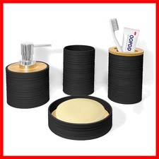 Bathroom Accessories Set 4 PCS, Black Bamboo Bathroom Sets Accessories  Bamb...