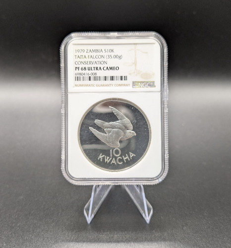 NGC PF68 Ultra Cameo 1979 ZAMBIA 10 KWACHA OVER 1 OZ .999 Fine SILVER PROOF RARE