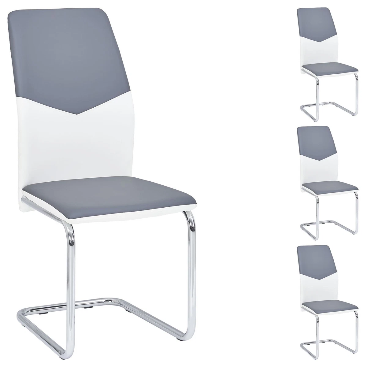 Schwingstuhl Esszimmerstuhl Freischwinger 4er Set in grau weiss Gestell verchrom