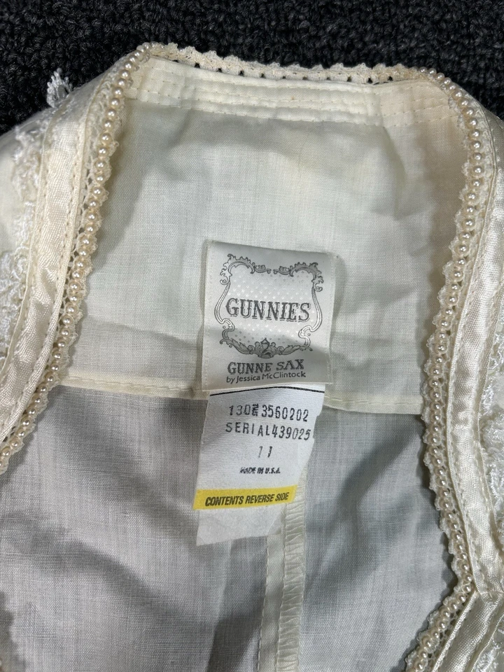 Blusa Top Gunne Sax Vintage Gunnies Marfil Satén Pradera Boho Manga Abullonada Talla 11 Foto 3 de 4