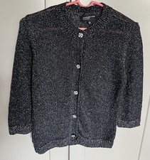Jones New York Blackish Navy Linen Sparkle Cardigan Rhinestone Buttons Sz L