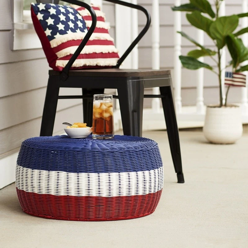 Patriotic Woven Ottoman Storage Table Indoor Outdoor Use Stylish Accent Piece - Image 4 of 4