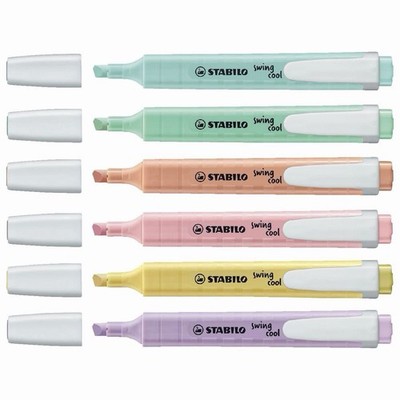 Stabilo Swing Cool Highlighters Pastel 6 Pack Chisel Tip 1mm/4mm
