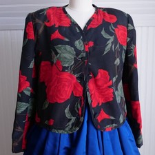 80s Austin Hill silk dark rose print cropped jacket