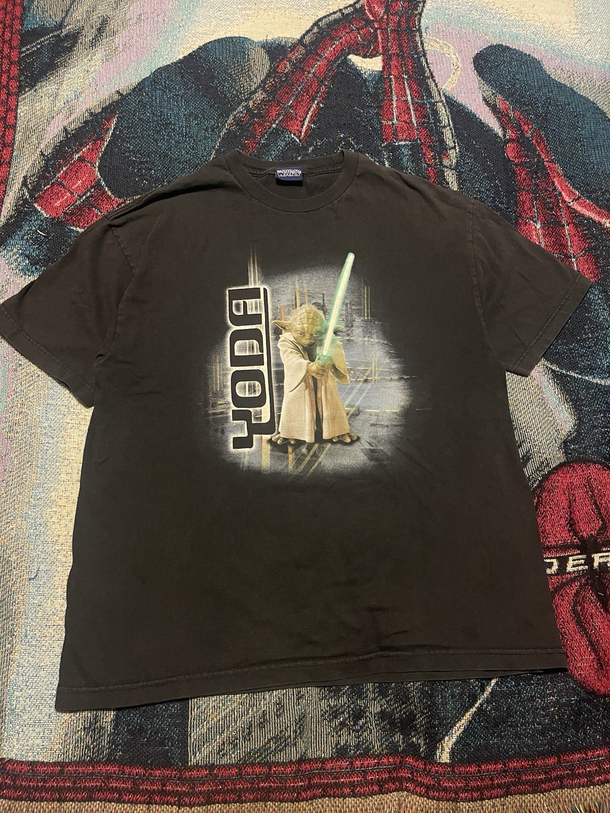 Camisa Sable de Luz Yoda Star Wars 2002 De Colección Para Hombre XL Negra Película Promo Jedi Y2K