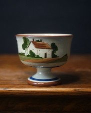 Devon Pottery Hand Painted Pedestal Bowl Cottage Scene 9cm x 11cm