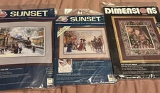 Sunset Dimensions Snow And Steam Cross Stitch Kit New Lot Of 3 New Winter