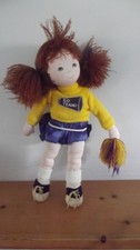 Vintage Russ Berrie Cheerleader Go Team Plush Doll 12" Purple Yellow Pom Pom
