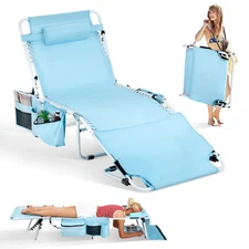 VINGLI Camping Folding Bed Iron Tube Oxford Cloth Blue Sun Tanning Chair Beach