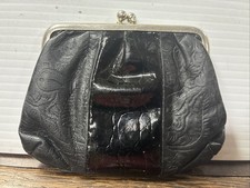 Vintage Leather Black Snap Close Coin Purse 4"x5"