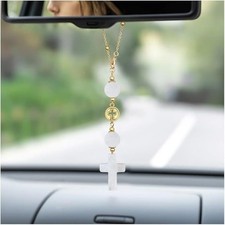 Cross Beaded Car Rearview Mirror Hanging Ornament Pendant Interior Decor Gift