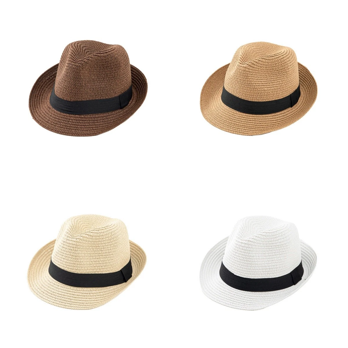 Straw Fedora Hat for Womens Mens Summer Beach Short Brim Sun Hat Trilby Hat