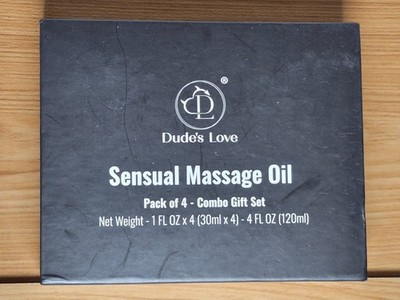 Dude's Love Sensual Massage Oil Gift Set 4 Pack Organic Edible Scents New Sealed