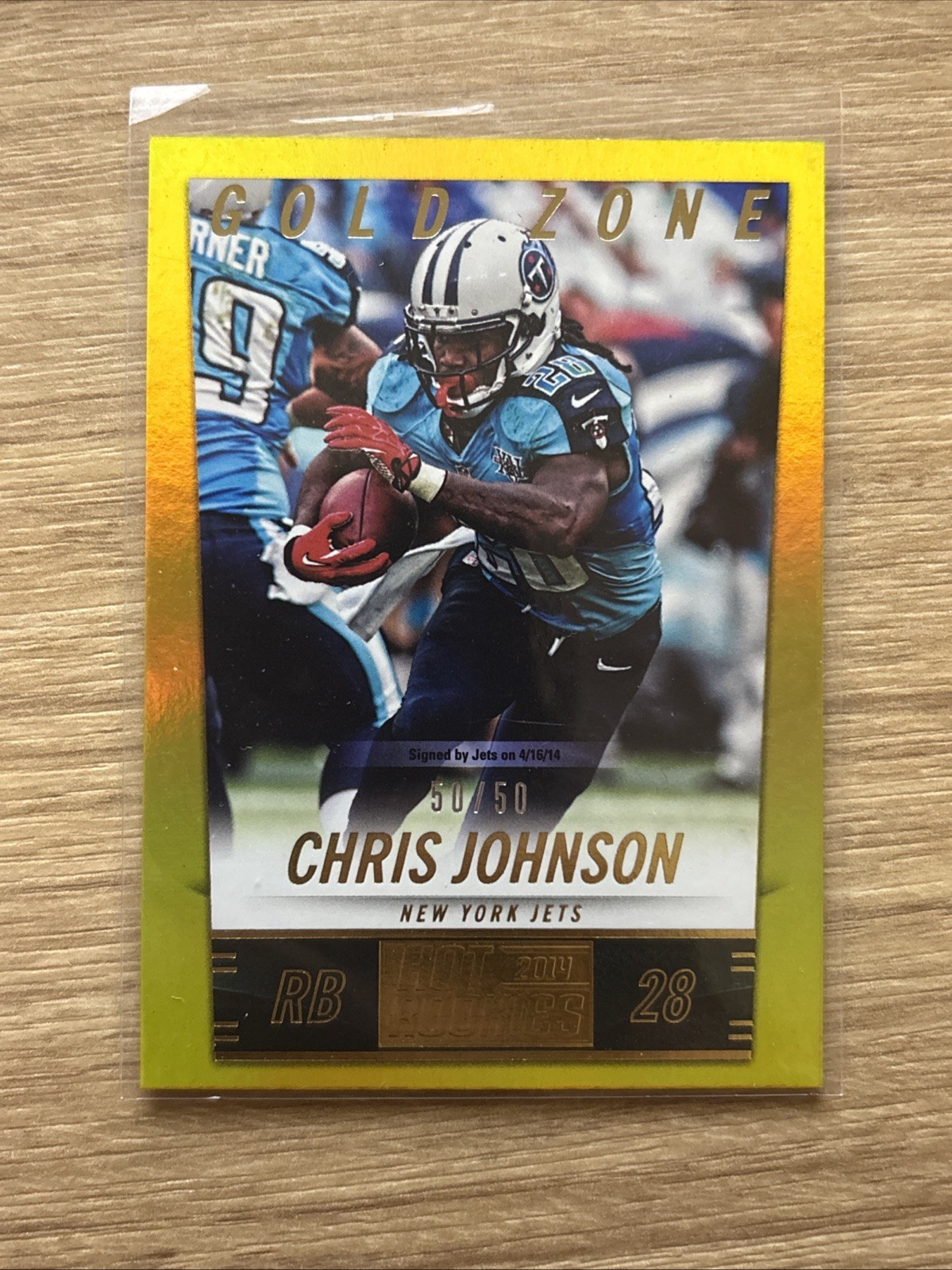 2014 Panini Score Chris Johnson Gold Zone 50/50 #221 Titans Jets SP