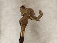 Vintage Long Handle Shoe Horn Wooden Carved Africa Elephant Head Wood Brass