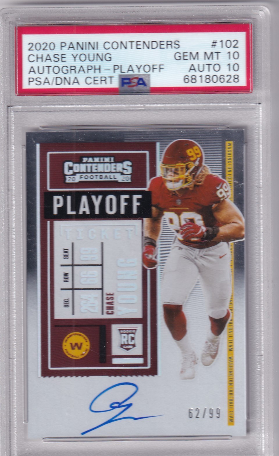 2020 Panini Contenders Chase Young Playoff Ticket RC Auto #62/99 PSA 10